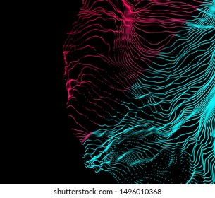Abstract science or technology background. Graphic design. Network illustration with particle. 3D grid surface. 