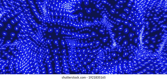 Abstrakter wissenschaftlicher oder technologischer Hintergrund. Grafikdesign. Netzwerk-Illustration mit Teilchen. 3D-Rasteroberfläche. 