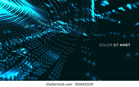 Abstract science or technology background. Graphic design. Network illustration with particle. 3D grid surface. 