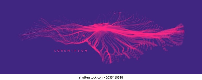 Resumen de antecedentes científicos o tecnológicos. Diseño gráfico. Ilustración de red con partícula. Superficie de cuadrícula 3D. 