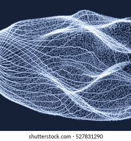 Abstract Science or Technology Background. Graphic Design. Network Illustration with Particle. 3D Grid Surface. Cyberspace Grid 