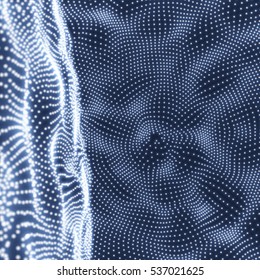 Abstract Science or Technology Background. Graphic Design. Network Illustration with Particle. 3D Grid Surface. Cyberspace Grid.