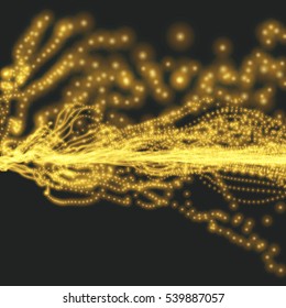 Abstract Science or Technology Background. Graphic Design. Network Illustration with Particle. 3D Grid Surface. Cyberspace Grid.