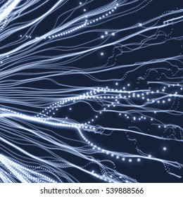 Abstract Science or Technology Background. Graphic Design. Network Illustration with Particle. 3D Grid Surface. Cyberspace Grid. 