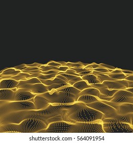 Abstract Science or Technology Background. Graphic Design. Network Illustration with Particle. 3D Grid Surface. Cyberspace Grid