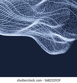 Abstract Science or Technology Background. Graphic Design. Network Illustration with Particle. 3D Cyberspace Grid. 