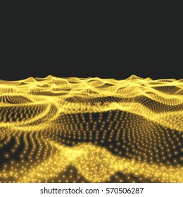 Abstract Science or Technology Background. Graphic Design. Network Illustration with Particle. 3D Grid Surface. Cyberspace Grid