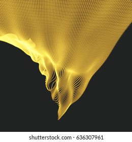 Abstract Science or Technology Background. Graphic Design. Network Illustration with Particle. 3D Grid Surface. 