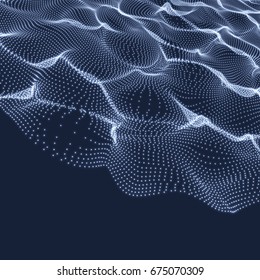 Abstract Science or Technology Background. Graphic Design. Network Illustration with Particle. 3D Grid Surface. Cyberspace Grid.