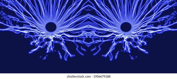 Abstract science or technology background. Hole made from flying particles. Array with dynamic particles. Vector illustration.