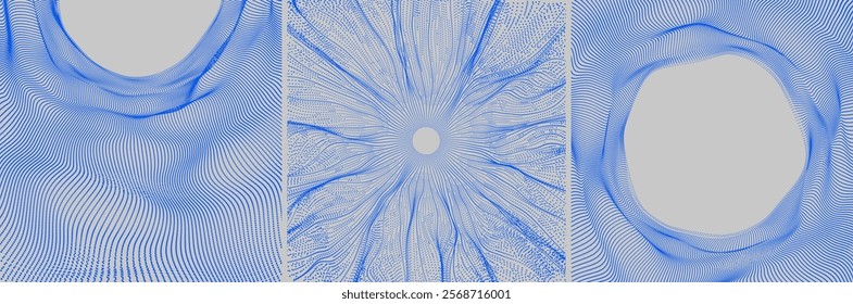 Abstract science or technology background. Hole made from flying particles. 3d vector illustration for brochure, poster, presentation, flyer or banner.