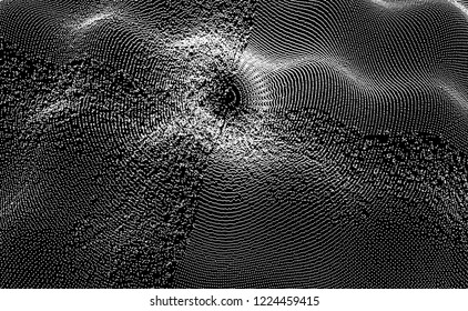 Abstract science or technology background. Network illustration with particle. 3D grid surface. 