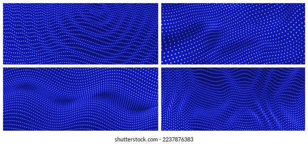 Resumen de antecedentes científicos o tecnológicos.Ilustración de red con partícula. Superficie de cuadrícula con ondas.  Diseño gráfico. 3d ilustración vectorial dinámica para folletos, afiches, presentaciones o banner.