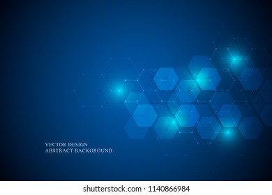 Abstract science and technology concept from hexagonal elements. Polygonal geometric design with hexagons pattern. Hi-tech digital background, vector illustration