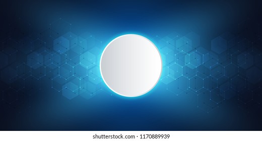 Abstract science and technology concept from hexagonal elements. Polygonal geometric design with hexagons pattern. Hi-tech digital background, vector illustration