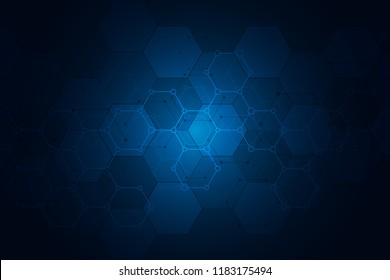 Abstract science and technology concept from hexagonal elements. Polygonal geometric design with hexagons pattern. Hi-tech digital background, vector illustration