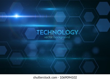 Abstract science or technology vector background with blue hexagons and star burst. EPS10.