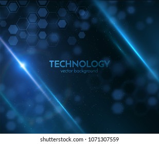 Abstract science or technology vector background with blue hexagons and star burst. EPS10.