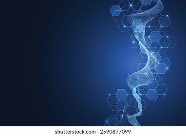 Abstract science template background. Technology lines and dots connection. Wallpaper or banner with a DNA molecules.