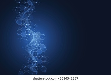 Abstract science template background. Technology lines and dots connection. Wallpaper or banner with a DNA molecules.