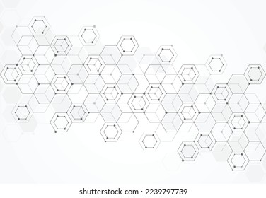 Abstract science template. Technology lines and dots connection background. Wallpaper or banner with a DNA molecules. Vector illustration