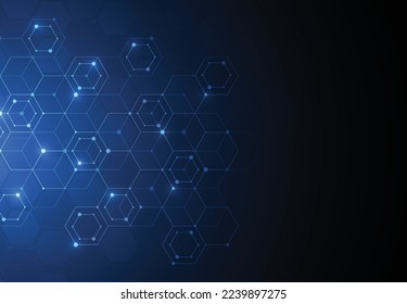 Abstract science template. Technology lines and dots connection background. Wallpaper or banner with a DNA molecules. Vector illustration