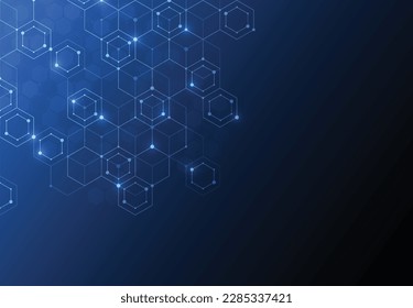 Abstract science template. Technology lines and dots connection background. Wallpaper or banner with a DNA molecules. Vector illustration