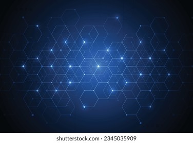 Abstract science template. Technology lines and dots connection background. Wallpaper or banner with a DNA molecules. Vector illustration
