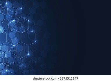 Abstract science template. Technology lines and dots connection background. Wallpaper or banner with a DNA molecules. Vector illustration