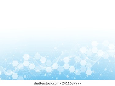 Abstract science template. Technology lines and dots connection background. Wallpaper or banner with a DNA molecules. Vector illustration