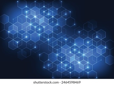 Abstract science template. Technology lines and dots connection background. Wallpaper or banner with a DNA molecules. Vector illustration