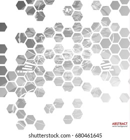 Abstract science vector background with grayscale hexagons.