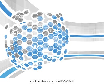 Abstract science vector futuristic background with hexagons and lines.