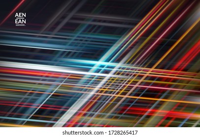 Abstract science wallpaper with glowing rays light effect. Template design for internet speed communication data computing technology. Futuristic texture of trails blurred energy motion.