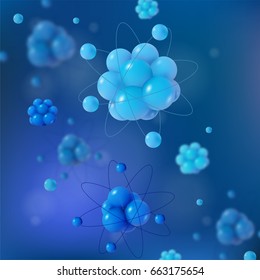 Abstract scientific background with atoms. 3d vector protons neutrons and electrons. Science concept.