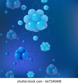 Abstract scientific background with atoms. 3d vector protons neutrons and electrons. Science concept.