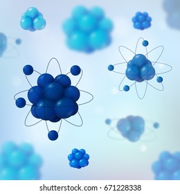 Abstract scientific background with atoms. 3d vector protons neutrons and electrons. Science concept.