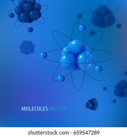 Abstract scientific background with atoms structure. Vector protons neutrons and electrons. Science concept.