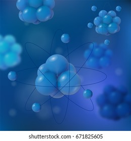 Abstract scientific background with atoms structure. 3d vector protons neutrons and electrons. Science concept.