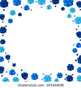 Abstract scientific background with atoms structure. 3d vector protons neutrons and electrons. Science frame with place for text.