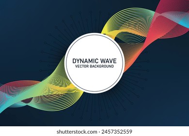 Abstract scientific background with dynamic particles, wave flow. 3D data visualization with fractal elements. Cyberpunk style