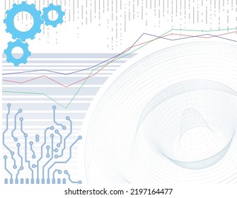 Abstract scientific background in light tones with gears and PCB elements