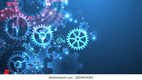 Abstract scientific background with mechanical gears cogs and glowing geometric circles