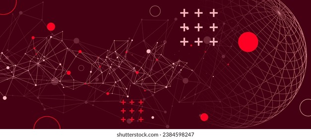 Abstract scientific background using wireframe sphere and plexus effect. Handmade vector illustration