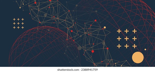 Abstract scientific background using wireframe sphere and plexus effect. Handmade vector illustration