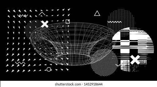 Abstract scientific background with wireframe of toroid or torus. Vector illustration.