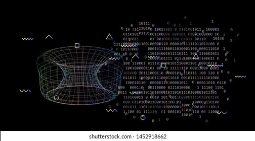 Abstract scientific background with wireframe of toroid or torus. Vector illustration.