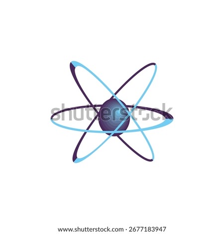 Abstract scientific illustration of an atomic structure with a central nucleus and elliptical orbital paths for technology concepts