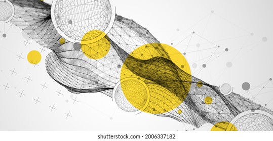 Abstract scientific and technical background. Frame wave with the inclusion of spheres.