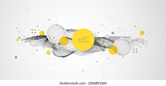 Abstract scientific and technical background. Frame wave with the inclusion of spheres.